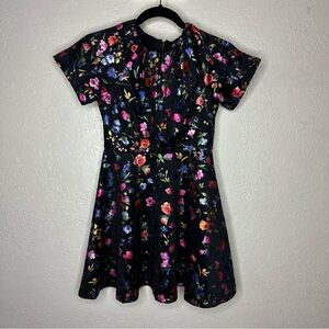 Truly Me Sara Sara Black Dress with Colorful Floral Foil Design